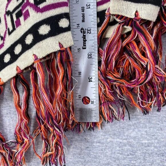 Flying Tomato Poncho Womens Medium/Large Aztec Beige Orange Fringe Boho Chic - Picture 8 of 10